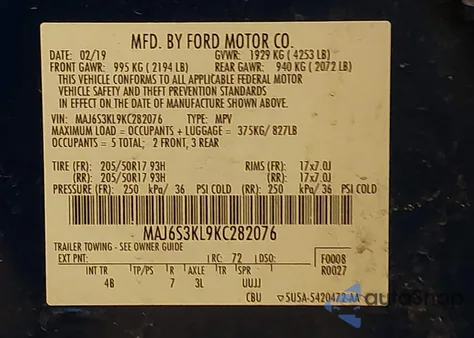 2019 Ford Ecosport Titanium from USA, damaged, VIN MAJ6S3KL9KC282076